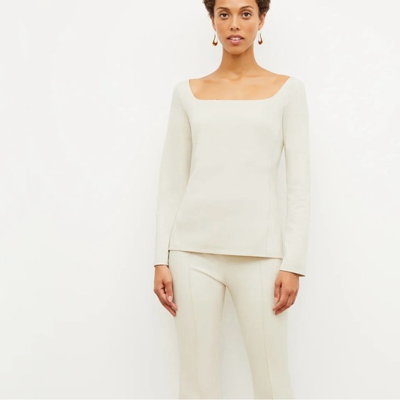 MM Lafleur The Jace Top Washable Italian Ponte Pearl Shirt Square Neck Sz S - Picture 1 of 16